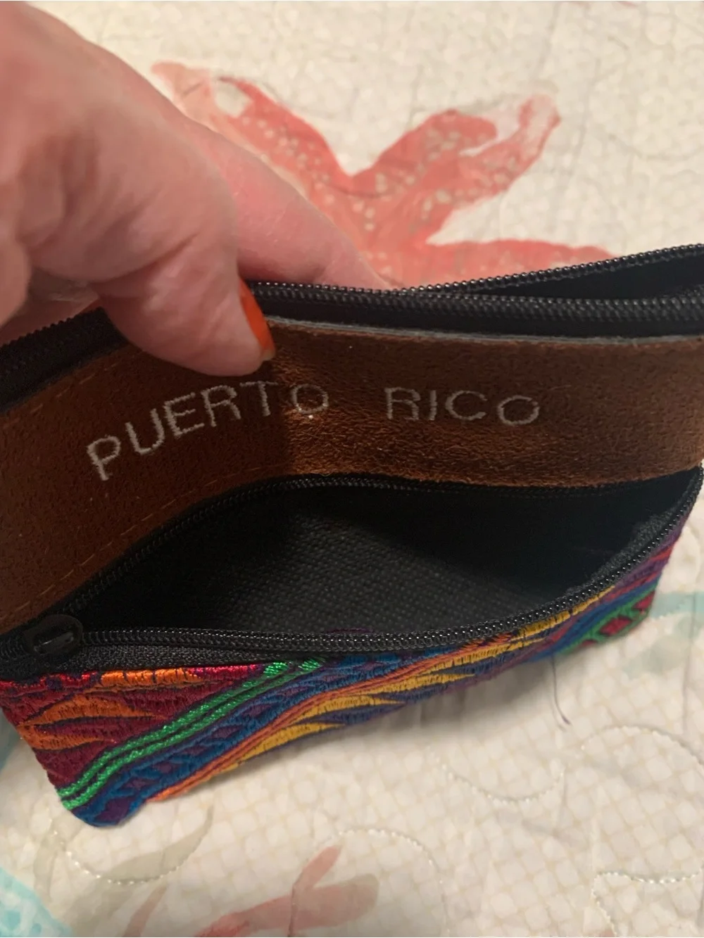 Puerto Rico Embroidered Suede two Zip Pouch - Picture 3 of 7